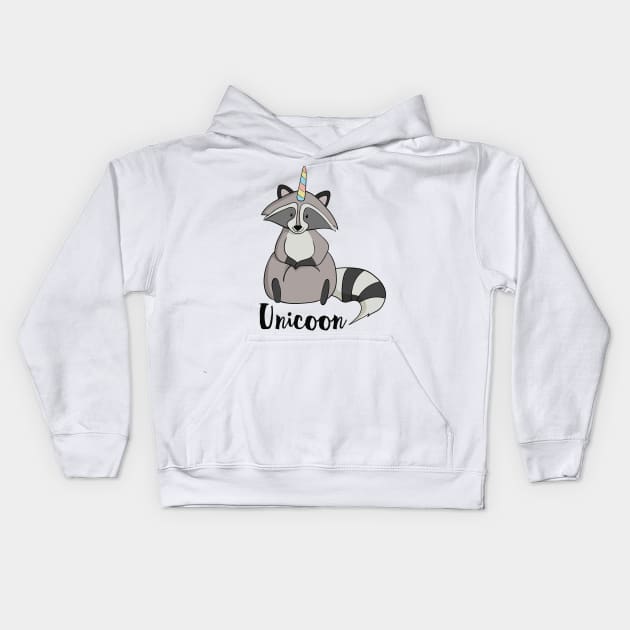 Unicoon, Funny Raccoon With Unicorn Horn Kids Hoodie by Dreamy Panda Designs